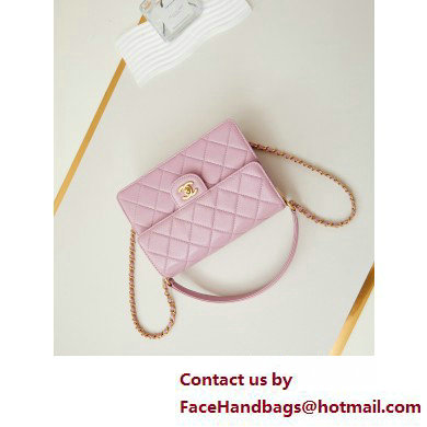 Chanel Grained Calfskin  &  Gold-Tone Metal Flap Bag with Top Handle Pink 2025